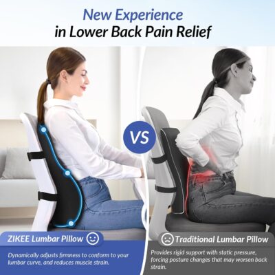 ZIKEE Adjustable Airbag Lumbar Support Pillow Provides Comfortable Support Back Pain Relief and Improves Posture, Ergonomic Memory Foam Back Support Pillow for Office Chair, Car, Home - Image 7