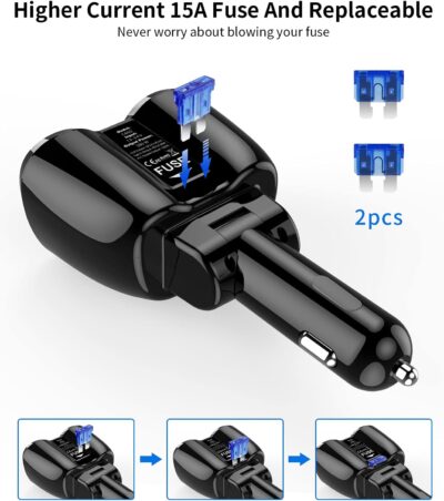 [2026 Upgraded] Cigarette Lighter Splitter, SUPERONE 180W 2-Socket Cigarette Lighter Adapter with Dual QC3.0 and 20W PD USB C Car Charger Splitter for GPS/Dash Cam/Laptop/iPad/iPhone 17/16/15/14/13/12 - Image 8