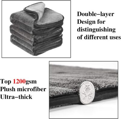 GTF Microfiber Car Cleaning Cloths, Upgraded 1200gsm Ultra-Thick Cars Drying Towel Microfiber Cloth for Car and Home Polishing Washing and Detailing 16'' x 16''(3 Pack) - Image 3