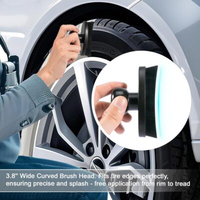Yoseng Tire Shine Brush - Curved Brush Head & Large 3.8'' Tire Dressing Applicator with Storage Stand for Automotive Detailing, Car Enthusiasts, DIY Users (Vegan, Washable, Black) - Image 7