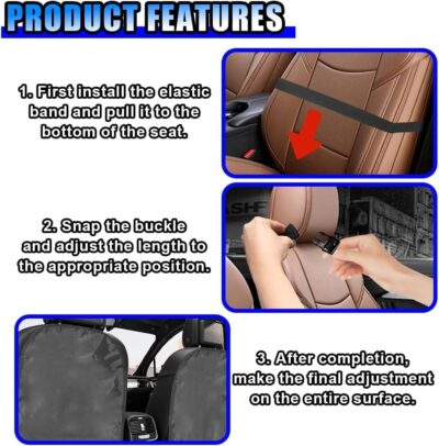 MoNing 2 PCS Kick Mat Back Seat Protector, Waterproof Car Backseat Protective Kick Mat with 2 Mesh Pockets, Large Vehicle Seat Back Kick Mat Organizer for Kids - Image 6