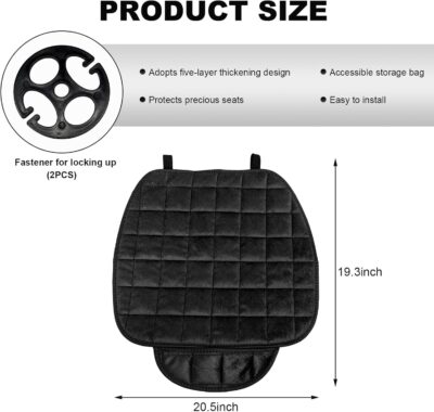 Car Seat Cushion, Soft Plush Auto Seat Cover with Non-Slip Silicone Bottom & Storage Pocket, Universal Breathable Vehicle Seat Cushion Pad for Car Truck SUV, Black - Image 2