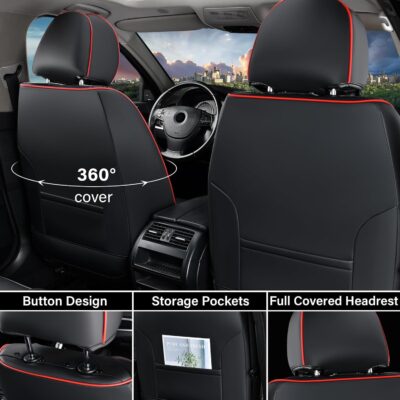 Coverado Seat Covers, Car Seat Covers Full Set, Leather Seat Covers for Cars, Automotive Seat Covers Car Seat Protector Car Accessories Fit for Most Sedans SUV Pick-up Truck(Black&Red) - Image 3