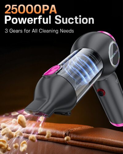 Handheld Car Vacuum Portable Cordless 25000Pa High Power Small Mini Hand Vacuum Rechargeable 4-in-1 Wireless Handheld Vac for Car Office Desktop Home Cleaning Ideal Gifts for Men & Women - Image 2