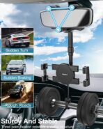 Car Rearview Mirror Phone Holder [360°Rotatable & Retractable] Rear View Mirror Phone Mount Clip, Phone Holders for Your Car Accessories, for iPhone Air 17 Pro Max 16 15 14 13 12, S25, All Smartphones - Image 6