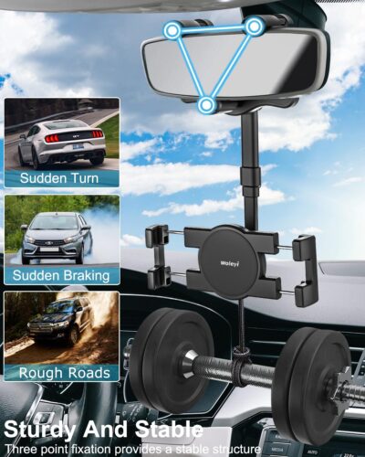 Car Rearview Mirror Phone Holder [360°Rotatable & Retractable] Rear View Mirror Phone Mount Clip, Phone Holders for Your Car Accessories, for iPhone Air 17 Pro Max 16 15 14 13 12, S25, All Smartphones - Image 6