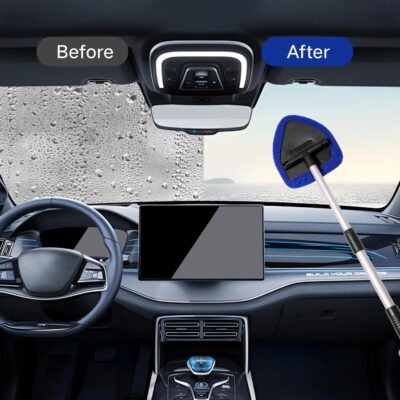 11pcs Windshield Cleaner Tool, Car Window Cleaning Wash Kit with 6 Reusable Microfiber Pads 2 Spray Bottles and Extendable Handles Auto Glass Wiper Kit, Blue - Image 3