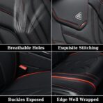Coverado Seat Covers, Car Seat Covers Full Set, Leather Seat Covers for Cars, Automotive Seat Covers Car Seat Protector Car Accessories Fit for Most Sedans SUV Pick-up Truck(Black&Red) - Image 9