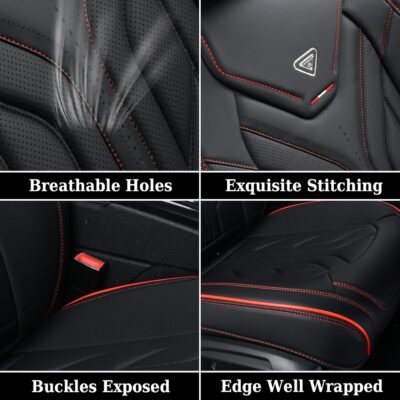 Coverado Seat Covers, Car Seat Covers Full Set, Leather Seat Covers for Cars, Automotive Seat Covers Car Seat Protector Car Accessories Fit for Most Sedans SUV Pick-up Truck(Black&Red) - Image 9