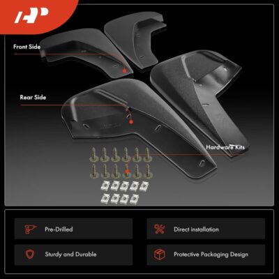A-Premium Mud Flaps Compatible with Chevrolet Tahoe 2009-2014, GMC Yukon 2014, Cadillac Escalade 2007-2014, No Drilling Required Mud Guards with Hardware Accessories, Set of 4 Front and Rear - Image 3