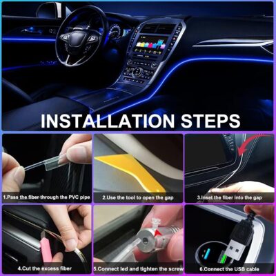 Car LED Interior Strip Lights, TEKSHINNY RGB Car Interior LED Light Wireless APP and Remote Control, 5 in 1 Ambient Lighting Kit with 236 Inches Fiber Optic, EL Wire Lights for Car Inside - Image 4