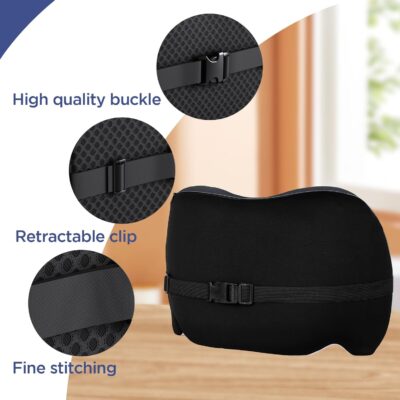 Lumbar Support Pillow for Office Chair, Car Lumbar Pillow Lower Back Pain Relief, Memory Foam Back Cushion with 4D Mesh Cover and Adjustable Straps, Ergonomic Chair Back Pillow for Car,Bed, Gaming - Image 3