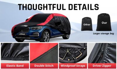 SUV Car Cover Custom Fit for BMW X5, Mercedes-Benz GLE, Audi Q7/SQ7, Car Cover Waterproof All Weather Outdoor Protection with Red Strip Design - Image 4