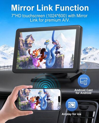 Carplay Screen for Car, Upgrade 7" HD Wireless Apple Carplay & Android Auto Touchscreen- Car Play Screen Stereo with Backup Camera, Mirror Link/Voice Control/Music Play/GPS Navigation -for All Vehicle - Image 5