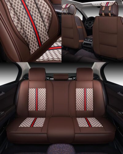 OASIS AUTO Car Seat Covers Full Set, Luxury Stylish Waterproof Faux Leather, Universal Fit for SUV, Sedan, Pick-up Truck, Automotive Interior Protectors (OS-007 Brown) - Image 3