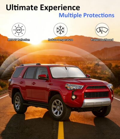 Windshield Sun Shade for Toyota 4Runner 2010-2025 Accessories, Car Front Window Sun Visor & Heat Shield | 240T Sunshade Protection Blocks UV Rays Keep Your Car Cooler - Image 3