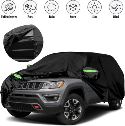 Waterproof Car Covers Replace for 2007-2025 Jeep Compass, 6 Layers All Weather Custom-fit Car Cover with Zipper Door & Windproof Bands for Snow Rain Dust Hail Protection (Compass) - Image 9