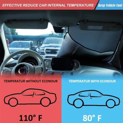 The Original Windshield Sun Shade Compatible with Fiat 500 2010-2025+ Abarth 595 2014-2024 Car Windshield Reflective Sunshade Protector Sun Shade Accessories (Silver) - Image 3