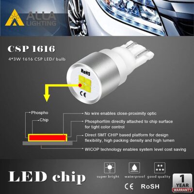 Alla Lighting 4x T10 194 168 LED Bulbs W5W 2825 175 158 CAN-Bus, 6000K White License, Parking, Map, Dome, Door, Trunk Lights - Image 5