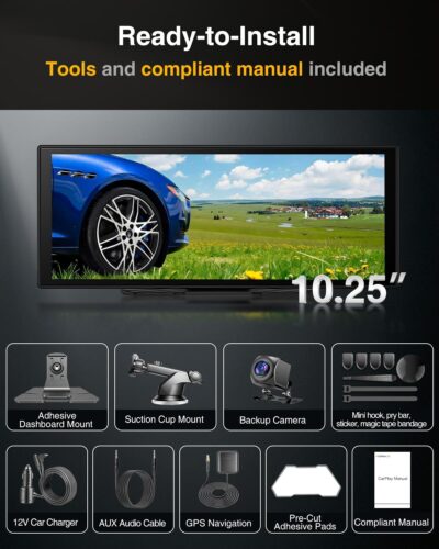10.25″ CarPlay Screen for Car Dash Cam, Android Auto Screen with Apps, Dual HD Cam & Backup Camera, Portable 6GB+128GB Car Tablet with Wireless Apple CarPlay & Android Auto, Bluetooth for All vehicles - Image 9