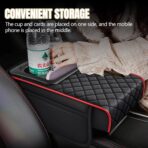 Hovom Car Center Console Cover, 13.39"×7.87"×2.76" Leather Armrest Cover for Cars, Memory Foam Armrest Pillow with Pocket, Cup Holder & Phone Slot, Universal Vehicle Arm Rest Cushion Pad (Black+Red) - Image 4