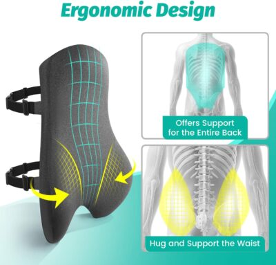 High Back Support for Office Chair Fully Support Entire Back for Comfort,Pain Relief and Posture Improved- Memory Foam Lumbar Support Pillow for Office Chair,Recliner - Image 4