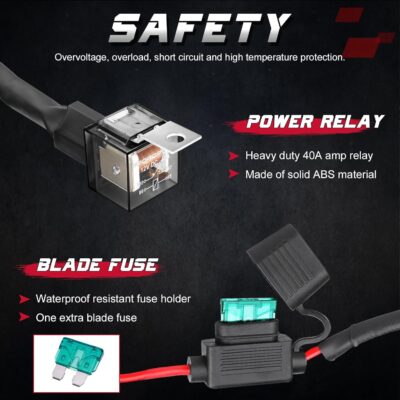 Wiring Harness, OFFROADTOWN 2 Lead Heavy Duty Wiring Harness Kit for Fog Lights LED Work Light bar LED Pods 12V 40A Fuse Relay Rocker Switch Relay for Trucks ATV UTV Boat - Image 4
