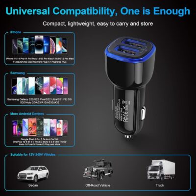 Car Charger iPhone, 5Pack 2.4A 12V USB Adapter Car Cigarette Lighter USB Charger Car Plug for iPhone 17 16e 16 15 14 13 12 11 SE XR XS X 8 7 6,Samsung Galaxy S25 S24 S23 S22 S21 S10 S9,Android,Kindle - Image 7