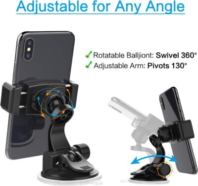 APPS2Car Suction Cup Phone Holder for Car with Adjustable Arm, Low Profile Dashboard Phone Mount Compact Windshield Window Dash Mobile Stand Compatible w/All iPhone and Android Cell Phones - Image 4