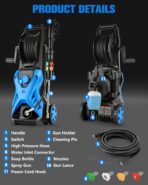 Electric Pressure Washer, 2.8 GPM High Power Washer Adjustable Pressure 2500PSI-5000PSI with 33FT Extension Hose Reel, 4 Nozzles and Soap Bottle for Cars/Fences/Driveways - Image 6