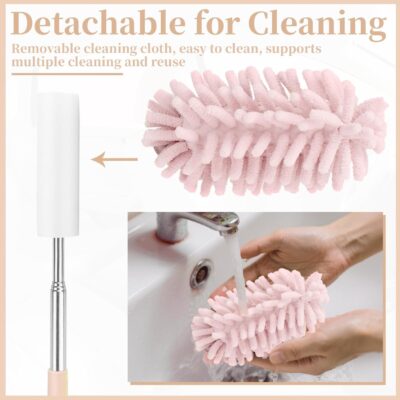 2 PCS Car Interior Duster with Extension Pole, Microfiber Car Duster with Bendable Head, Car Accessories Dusters Exterior&Interior Scratch Free, for Cleaning of Vehicle Details, Offices, Windows(Pink) - Image 6