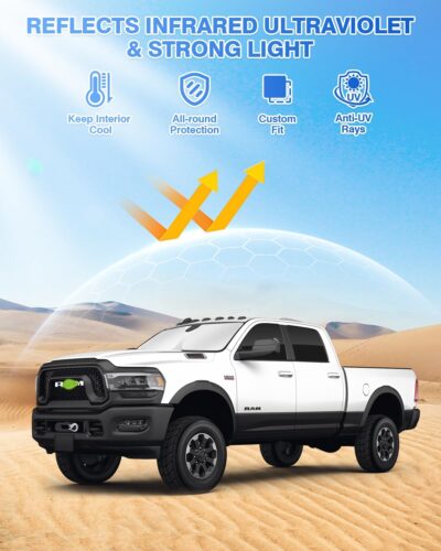 Canvcle Sunshades for Dodge Ram 2500 3500 2010-2025 2026 Accessories Windshield Sun Shade Side Rear Window Shade Cover Sun Visor Shield Privacy Protection Keep Vehicle Cool Black 6PCS - Image 2