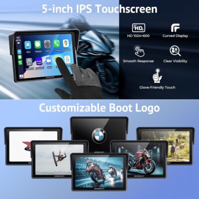 5" Motorcycle CarPlay Wireless for Apple CarPlay & Android Auto,W522 Car Play Motorbike Waterproof Touch Screen with Dual Bluetooth,GPS Navigation,Siri/G-Assist,EQ,USB/Hardwired Power Supply - Image 9
