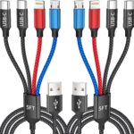 Dual Type-C 4 in 1 Multi Charging Cable for iPhone 17/ Galxy S26, Travel Cruise Essentials, USB Cable iPhone Charger Cord, Charging Cords for iPhone17-8/Androids/iPad and More, Car Charger (2Pack 5FT)
