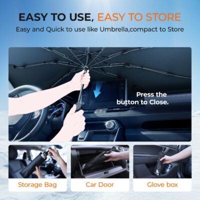 DooGooCoo Windshield Sun Shade Umbrella for Ford F150 Accessories 2015-2025 2026, UV Block F150 Sun Shade for F-150 Truck Sunshade for Car Windshield, Heat Shield Sunshade for Ford Front Windshield. - Image 8