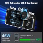 Retractable Car Charger USB C, 90W Phone Cigarette Lighter Adapter USB-C Fast Charging Plug Car Accessories for iPhone 17 16 15 Pro Max, iPad, Android, Built-in Type-C Cable, Gifts for Women Men - Image 2