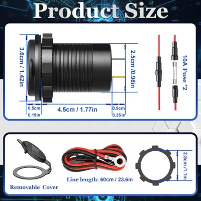 84W 4-Port 12V/24V USB Car Charger Socket with Dual PD3.0 & Dual QC3.0 Fast Charging, Aluminum Alloy Waterproof USB C Outlet with LED Voltmeter, Compatible for Cars Boats Trucks RVs Motorcycles Marine - Image 2