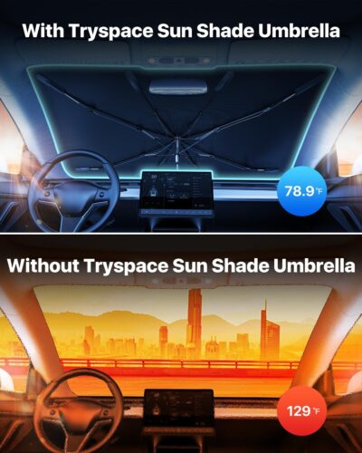 Car Windshield Sun Shade Umbrella - [Nano-Ice-Crystal Coatings] Protect Car from Sun Rays & Heat Damage Keep Cool and Protect Interior Medium (56" L x 31" W) - Image 2