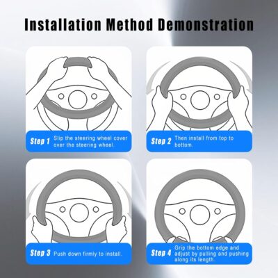 Leather Car Steering Wheel Cover, 15 Inch Anti-Slip Carbon Fiber Black Steering Wheel Cover, Universal Car Interior Accessories for Trucks Sedans SUVs (Black & Pink) - Image 6