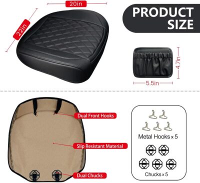 2 Pack Leather Front Car Seat Cover, Anti-Slip and Full Wrap Driver Car Seat Protectors with Storage Pocket, Luxury Waterproof Bottom Auto Seat Cushion Pad Mat for Most Vehicles(Black) - Image 2