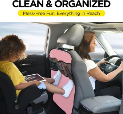 lebogner Back Seat Cover for Kids + 3 Pocket Storage Organizer, (Pink - 3 Pocket) - Image 4