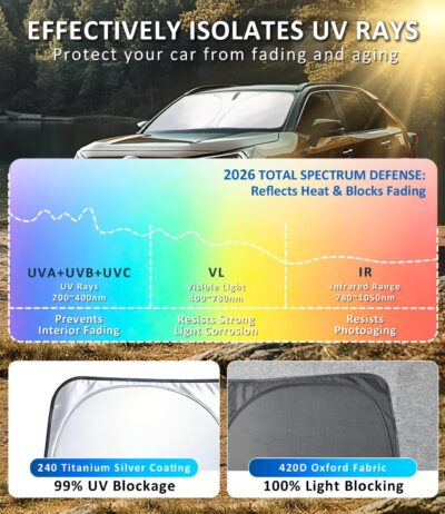 Windshield Sun Shade for 2021 2022 2023 2024 2025 2026 Ford Bronco Sport Accessories, Car Front Window Sun Visor & Heat Shield | 420D Sunshade Protection Blocks UV Rays Keep Your Car Cooler - Image 6