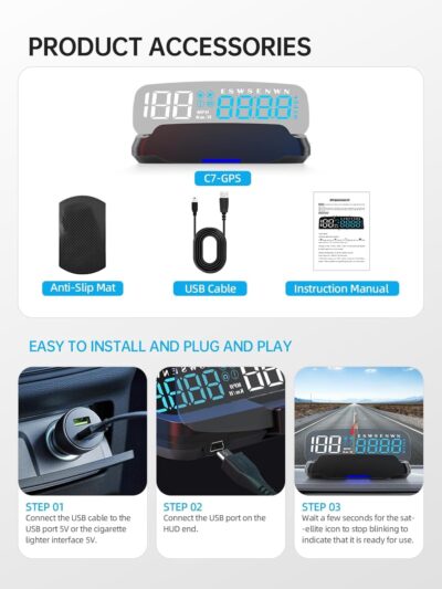 Moman Heads Up Display for Cars, Moman Gauge Car HUD Digital GPS Speedometer r KM/H MPH with Compass, Over Speed Alert & Fatigue Reminder, HGPS - Image 7