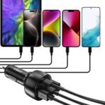USB C Car Charger Adapter, 5 Ports 75W PD 3.0 Car Phone Charger Fast Charging Compatible with iPhone 16/15/14/13 Pro Max Series, iPad Pro, Galaxy S24/S23/S22/Note 20, Android, Pixel. - Image 3