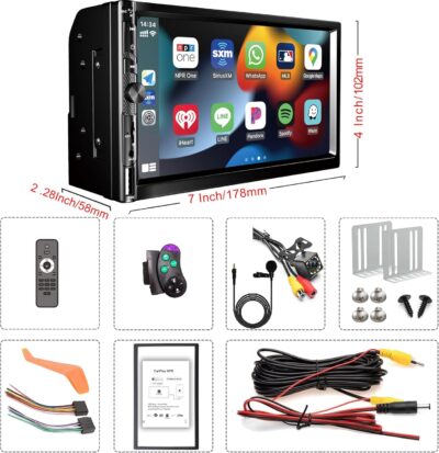7 Inch Car Stereo with Wireless Apple CarPlay,Double Din Car Radio Androdi Auto,Bluetooth 5.2,IPS 1024 * 600 Display,FM Radio, Backup Camera,Online Navigation,178 * 100mm,Car Audio Receivers - Image 7