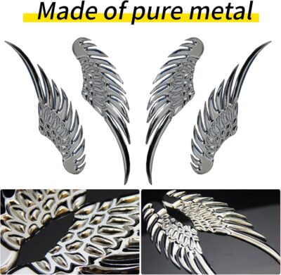 1 Pair Silver Car Angel Wings Sticker, Hawk Eagle Wings Automobile Emblem,4.92in*1.37 * 0.39in 3D Metal Stereo Wing Sticker, Suitable for Most Cars Models (Silvery) - Image 3