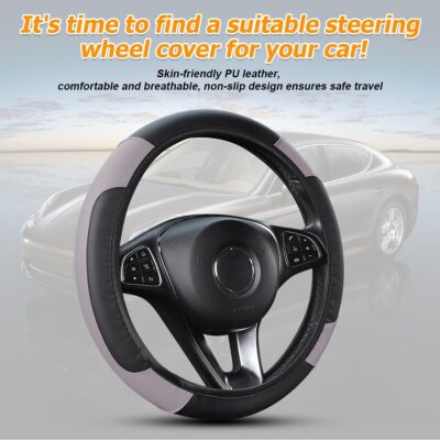 AUCELI Elastic Car Steering Wheel Cover, Stretch Anti-Slip Vehicle Steer Wheel Protector, Breathable Steer Wheel Protective Guard Fit for 14.5-15 Inches, Universal Automotive Accessories (Gray) - Image 3