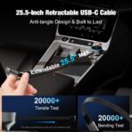 Retractable Car Charger USB C, 90W Phone Cigarette Lighter Adapter USB-C Fast Charging Plug Car Accessories for iPhone 17 16 15 Pro Max, iPad, Android, Built-in Type-C Cable, Gifts for Women Men - Image 3