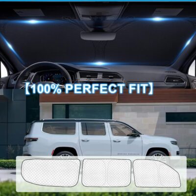 KMF 8pcs Thicken Sun Shades for Jeep Grand Wagoneer 2022-2026 Accessories,Full Car Window Covers for Windshield Side Rear, UV Block and Blackout Protect Privacy for Camping Outdoor - Image 3