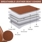 Car Seat Covers Full Set, Breathable Leather Automotive Front and Rear Seat Covers & Headrest, Universal Automotive Vehicle Seat Cover for Most Sedan SUV Pick-up Trucks, Brown - Image 5